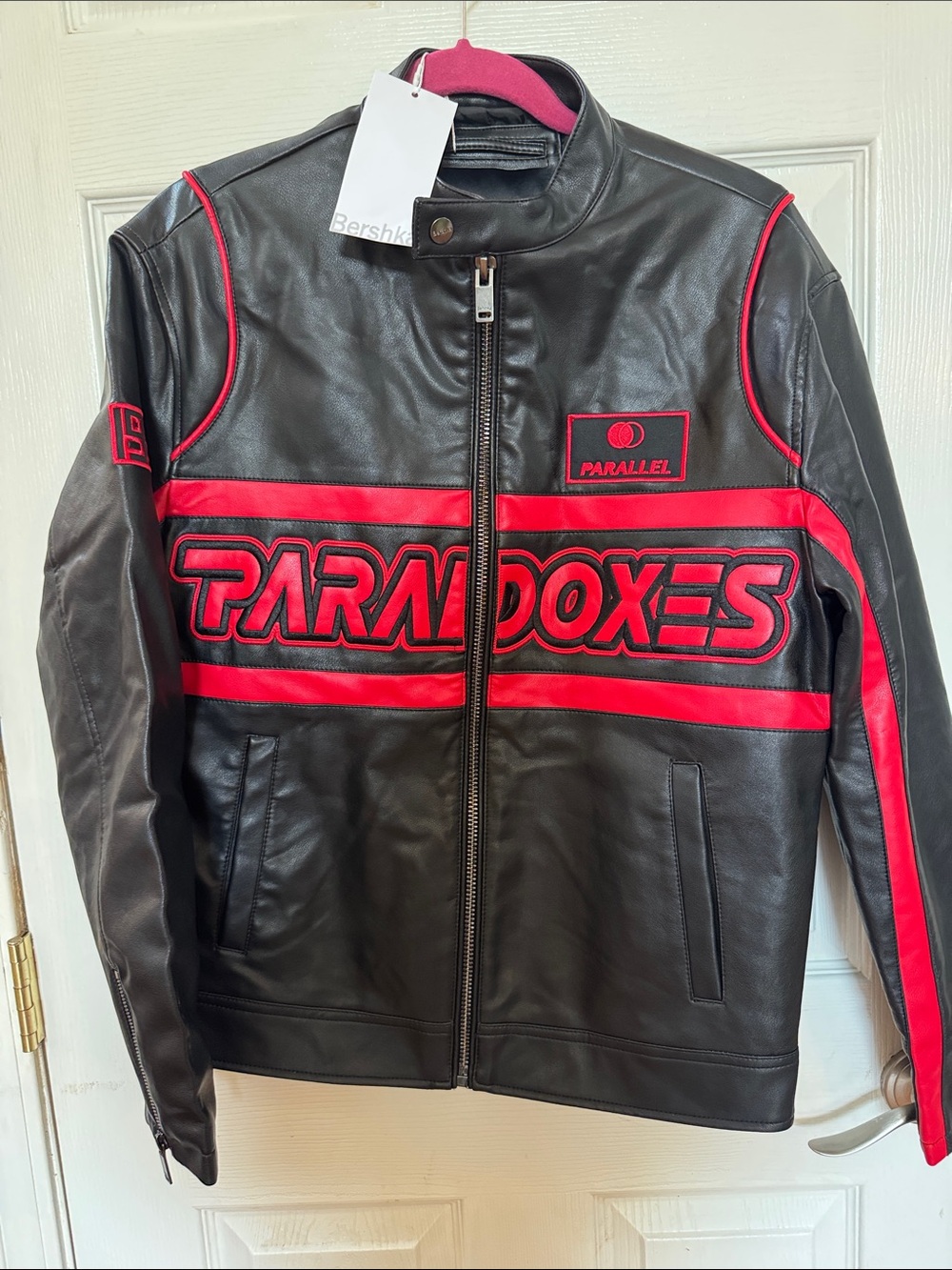 Bershka Black and Red Paradoxes Racing Bomber Jacket